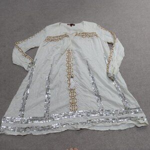 Top Shop Kate Moss Womens Dress 6 Beige Sequin Boho Festival